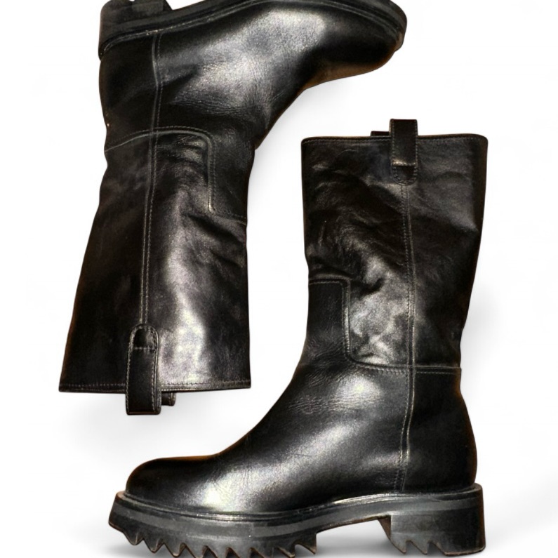Tamara Mellon Black Leather Combat Moto Boots Hot Deal!!!!